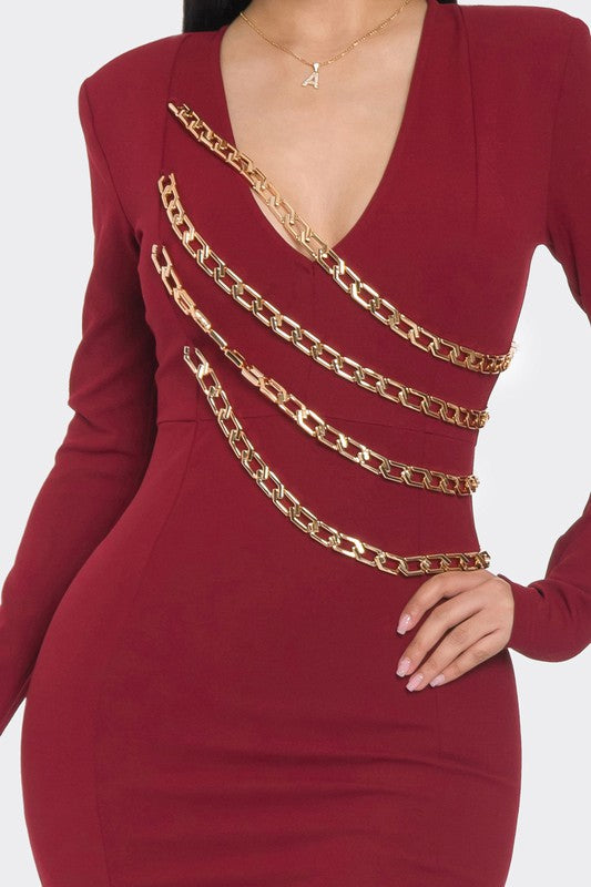 Burgundy Chain Mini Dress