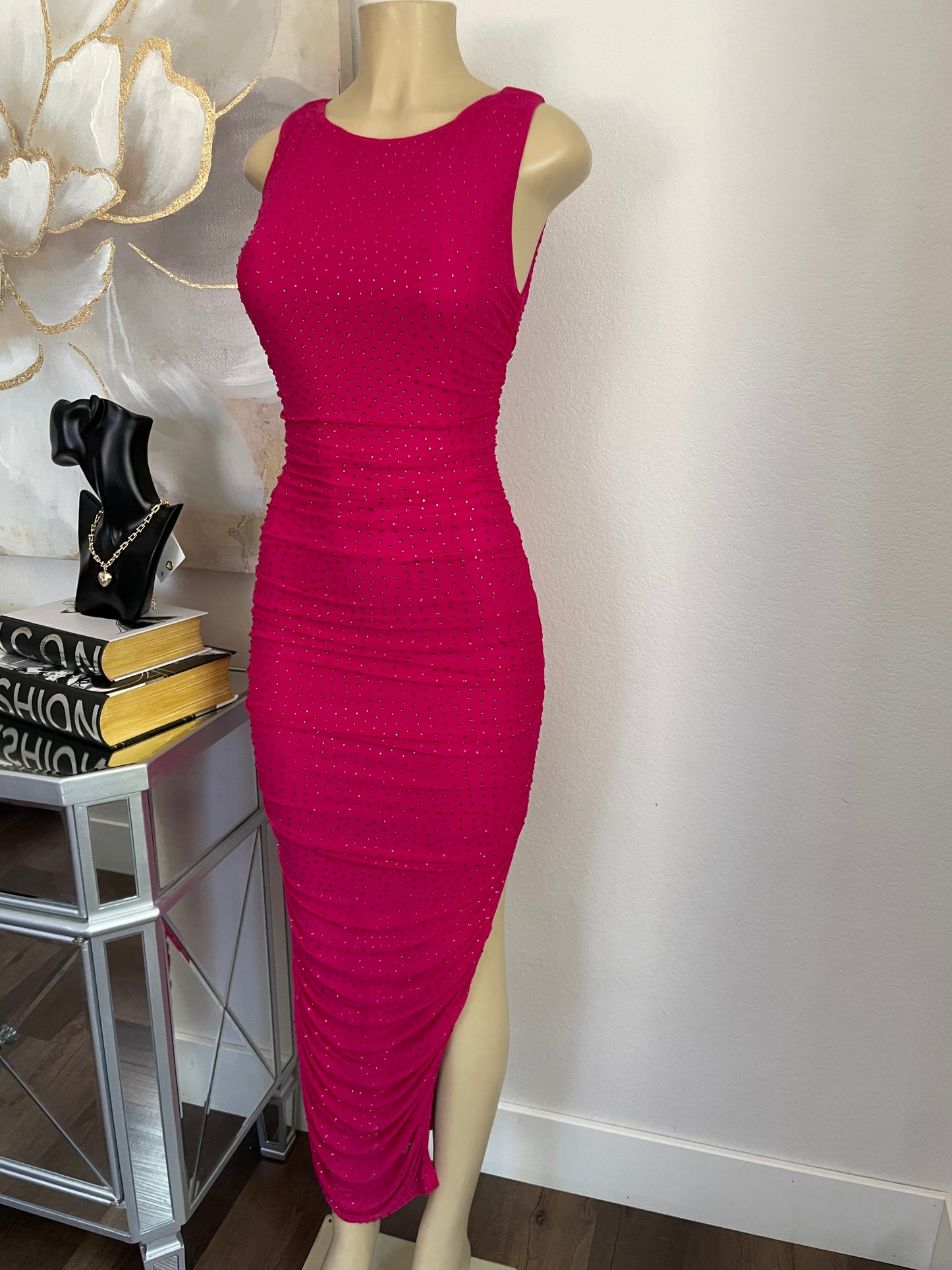 Rhinestone Magenta Dress