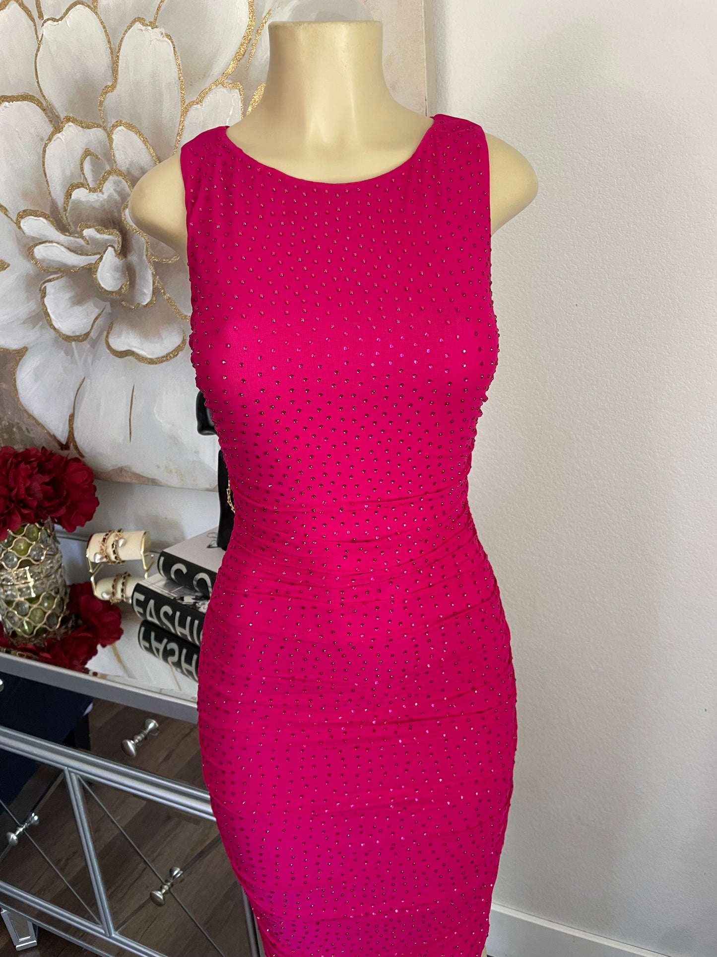 Rhinestone Magenta Dress