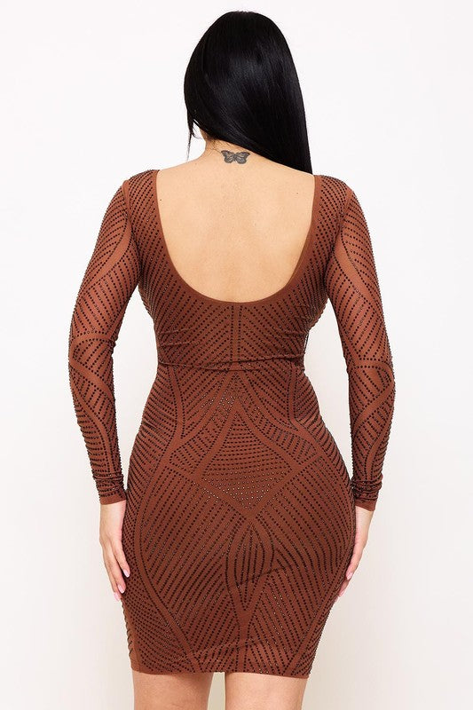 Rhinestone Brown Dress