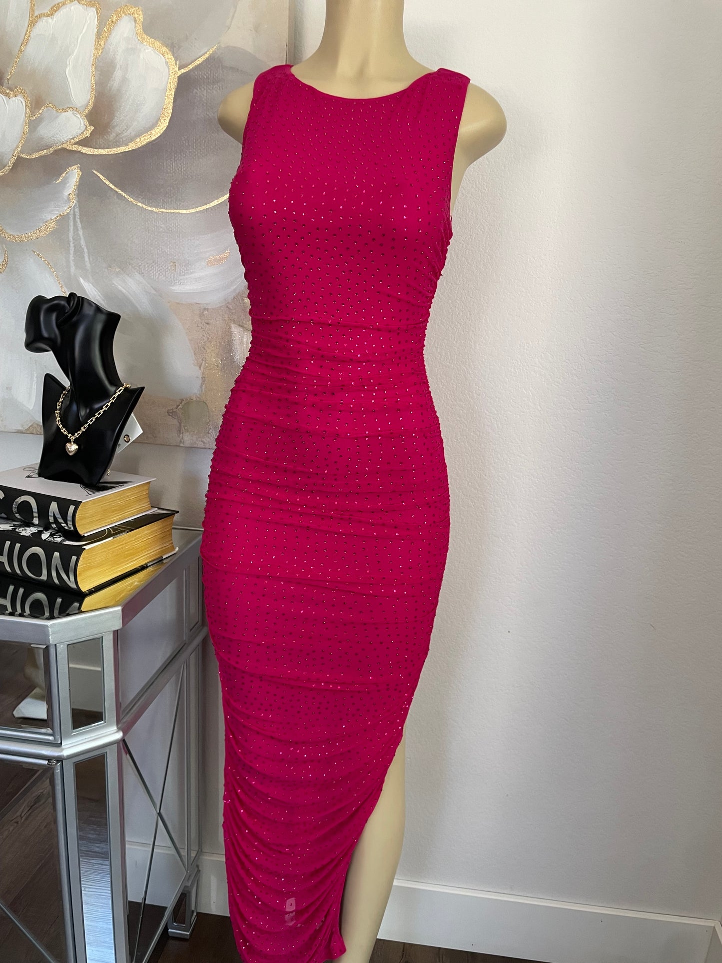 Rhinestone Magenta Dress