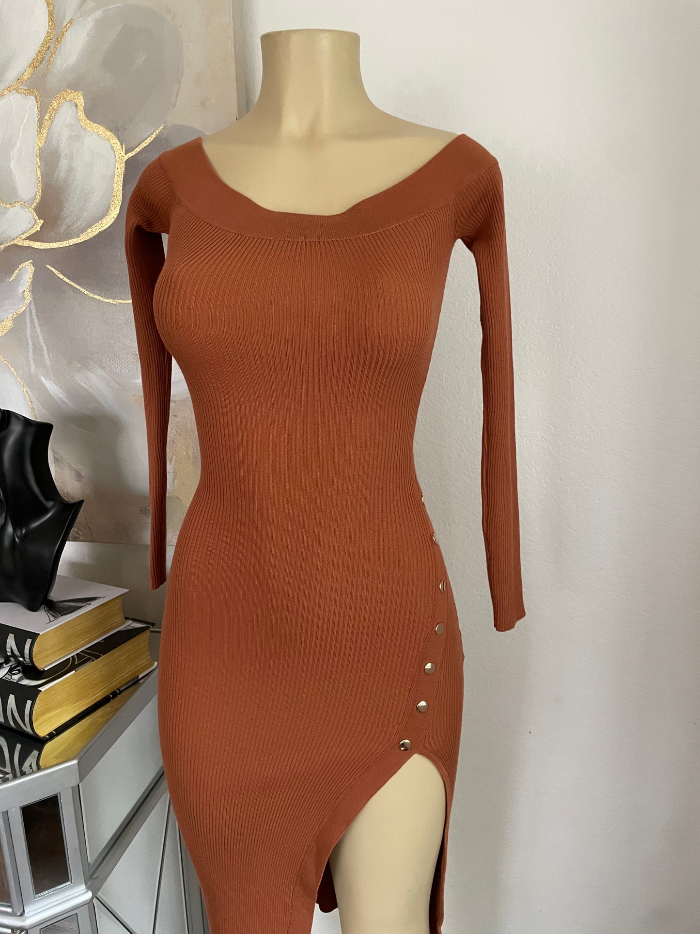 Rust Button Dress
