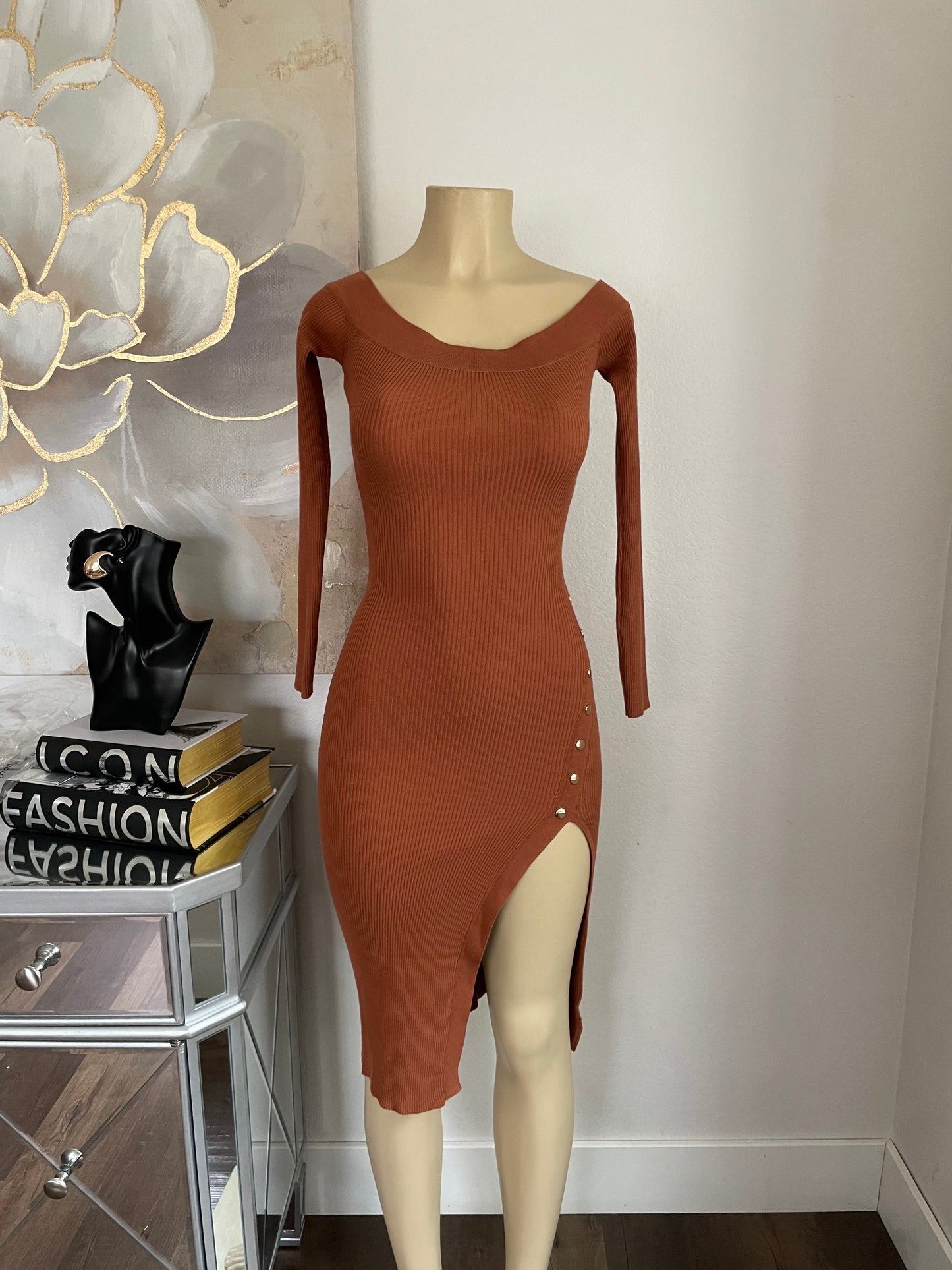Rust Button Dress