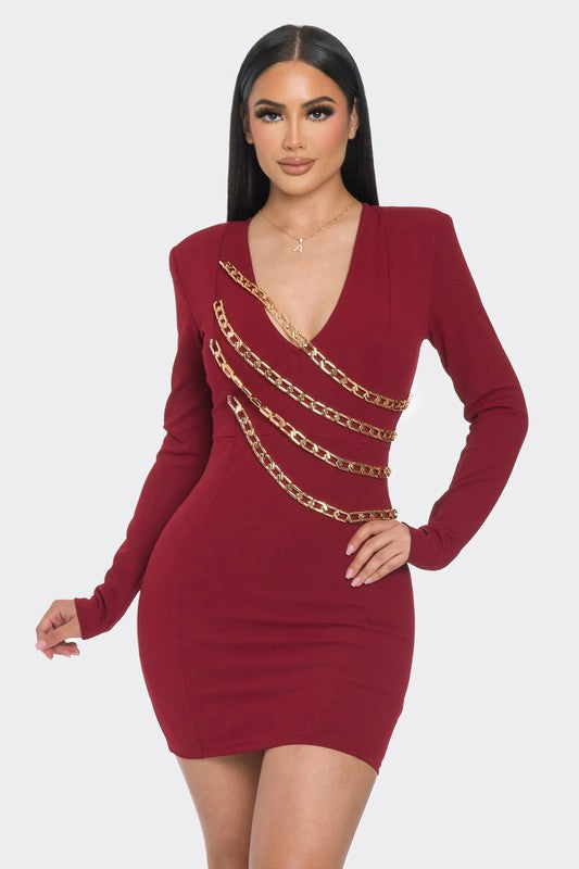 Burgundy Chain Mini Dress