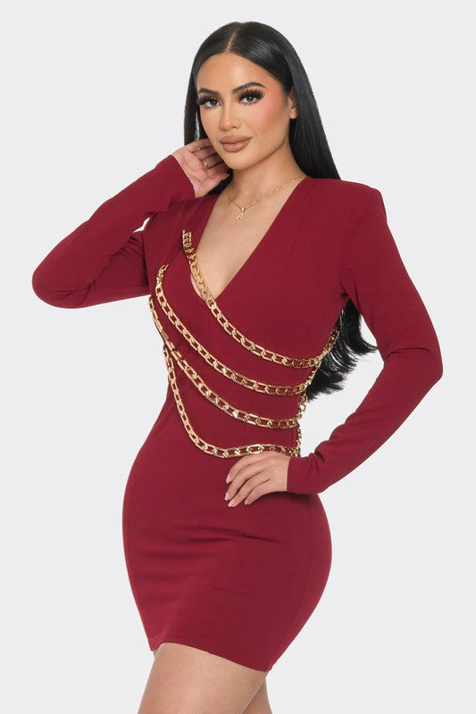 Burgundy Chain Mini Dress