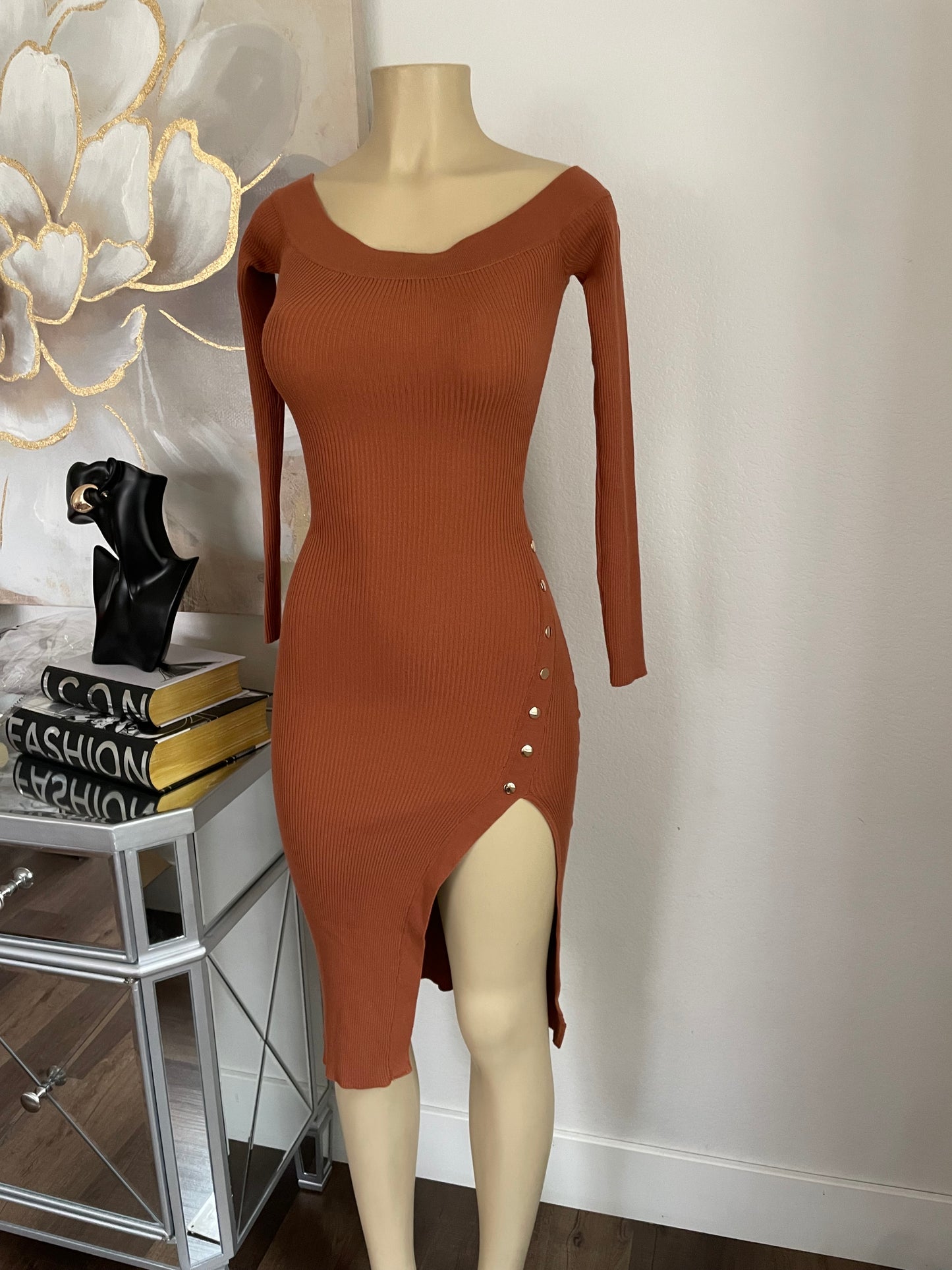 Rust Button Dress