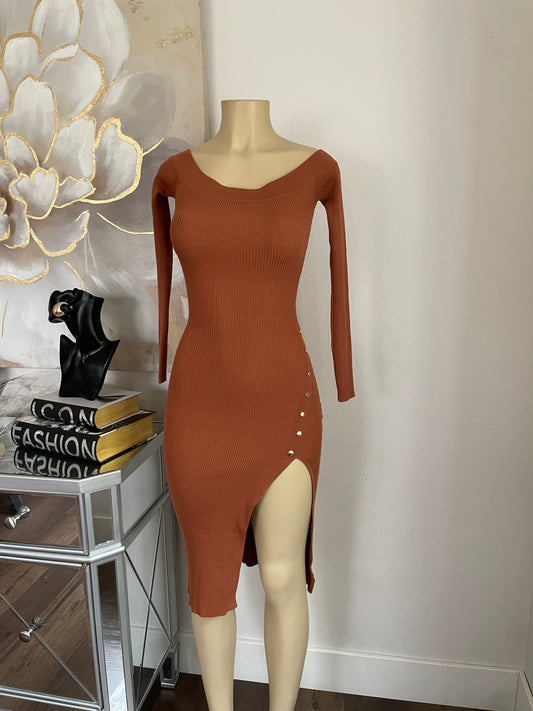 Rust Button Dress