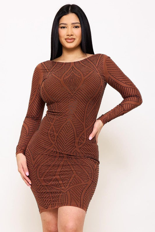 Rhinestone Brown Dress