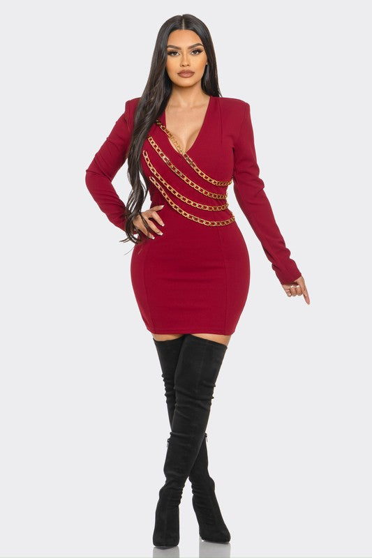 Burgundy Chain Mini Dress