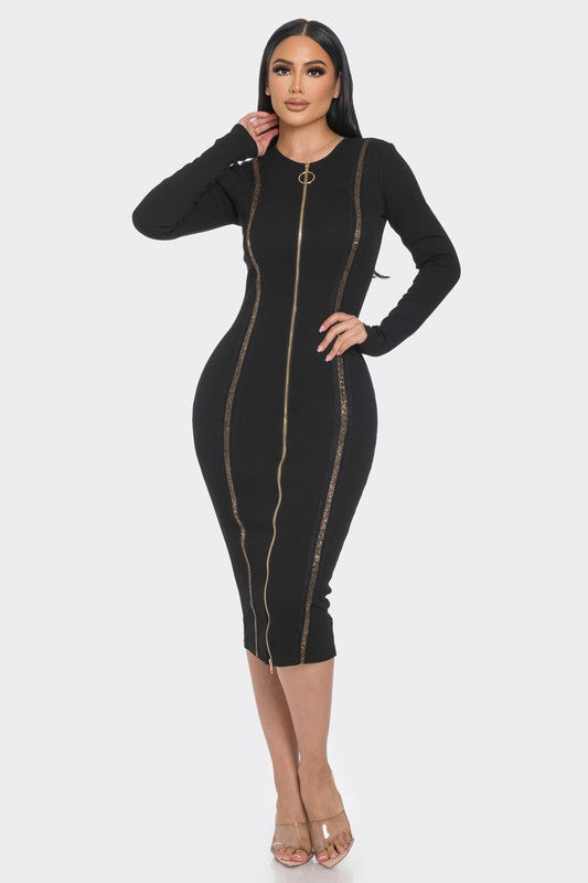 Black Ribbed Midi Dress