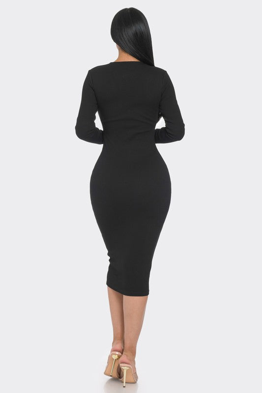 Black Ribbed Midi Dress