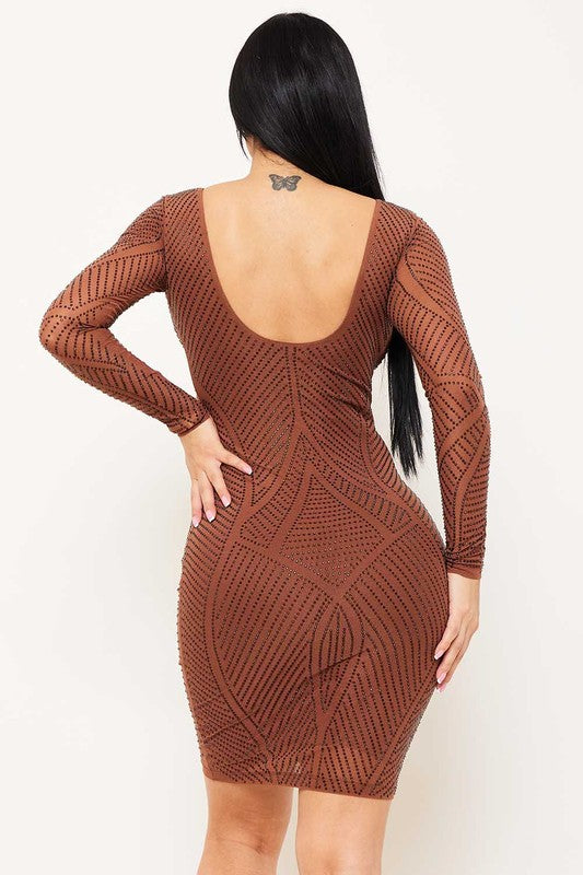 Rhinestone Brown Dress