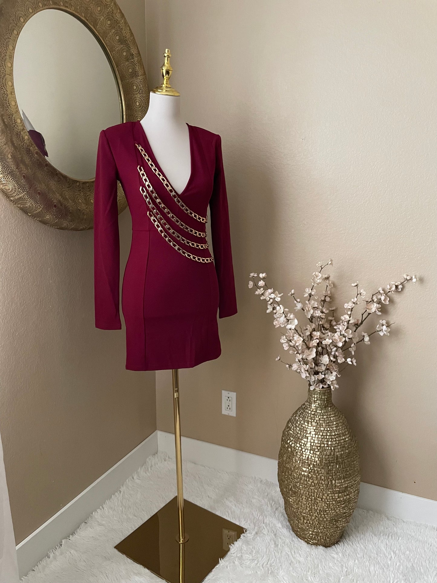 Burgundy Chain Mini Dress