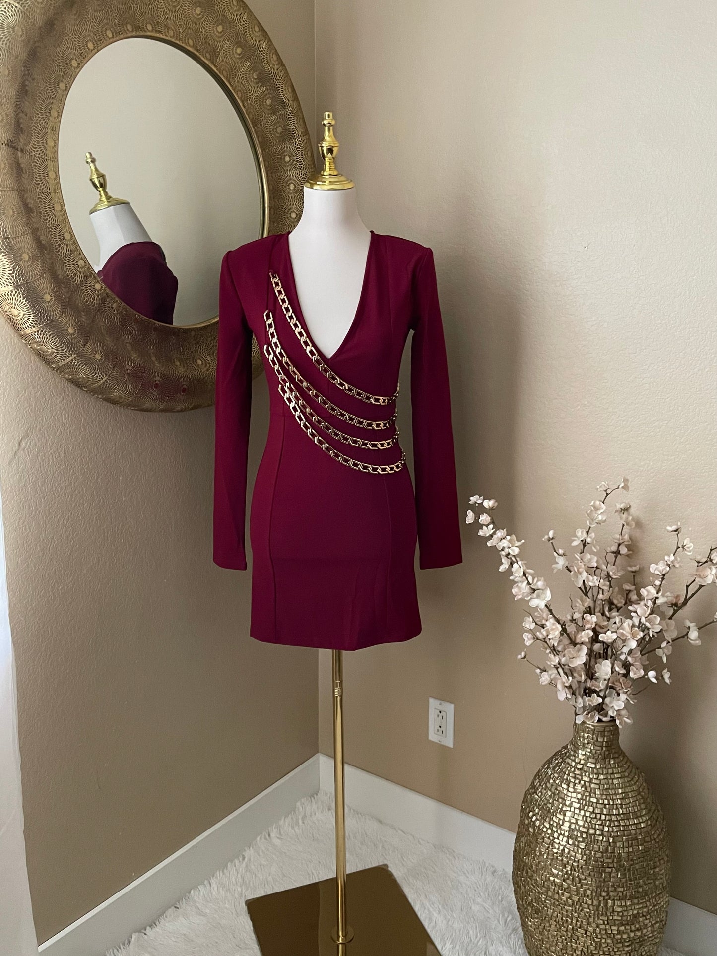 Burgundy Chain Mini Dress