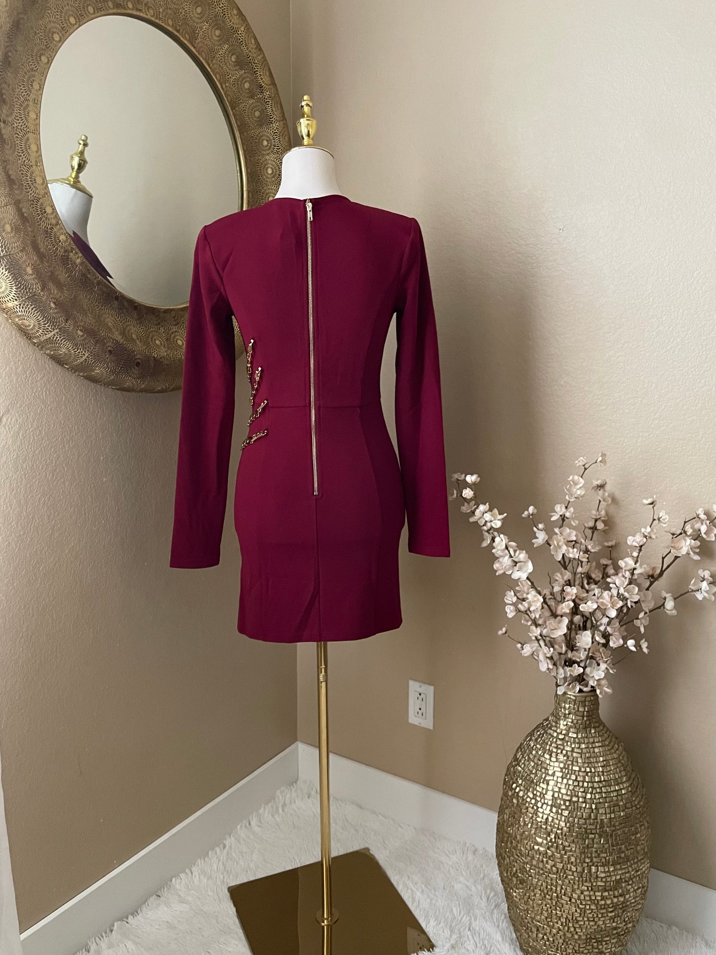 Burgundy Chain Mini Dress