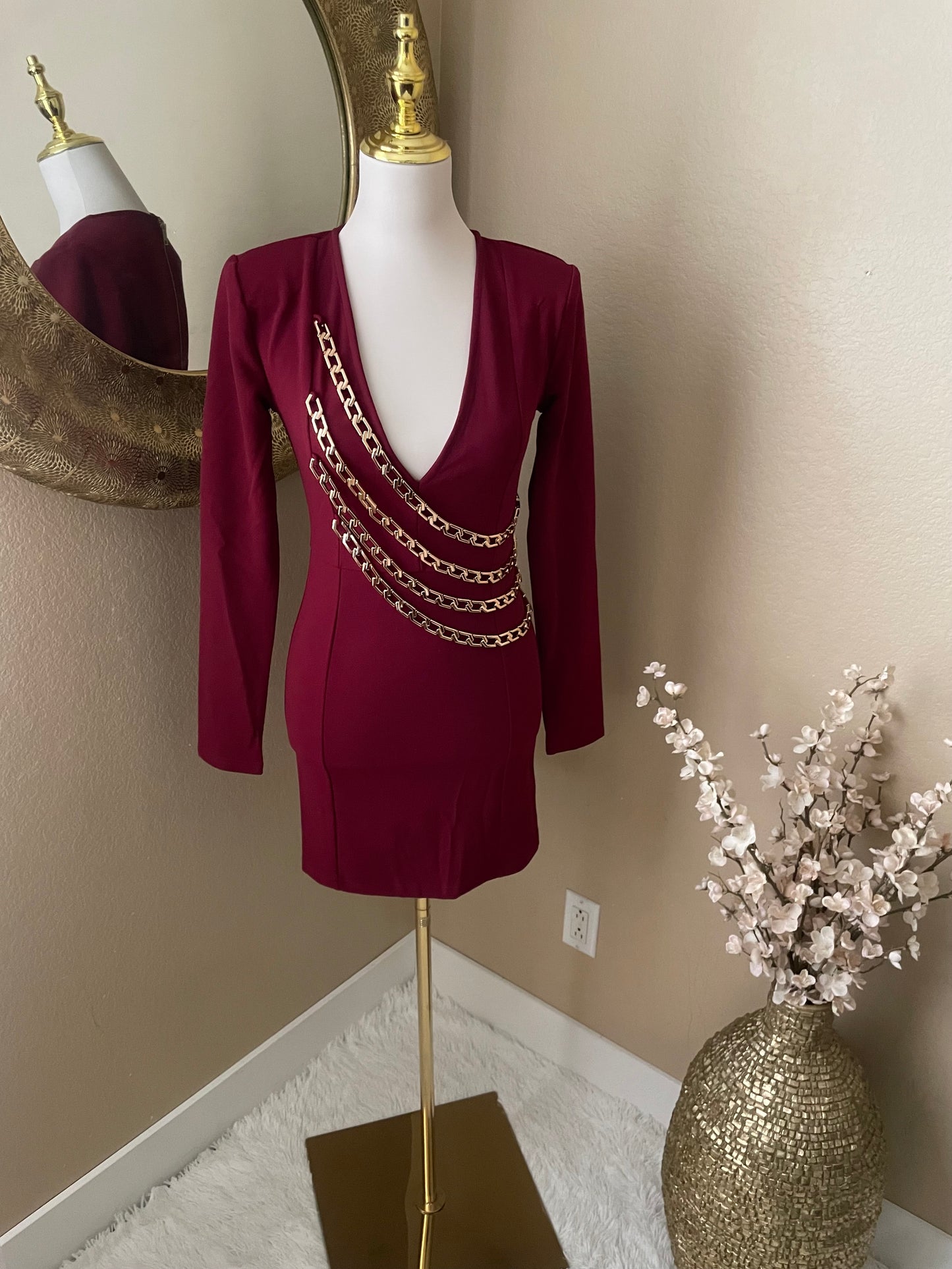 Burgundy Chain Mini Dress