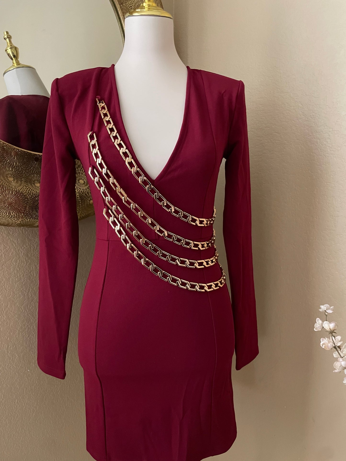 Burgundy Chain Mini Dress