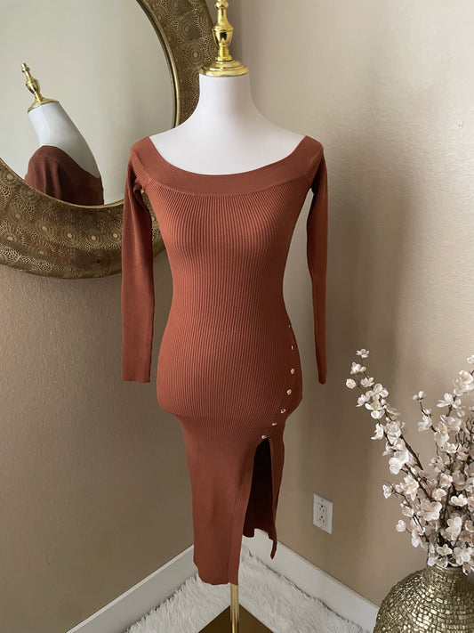 Rust Button Dress