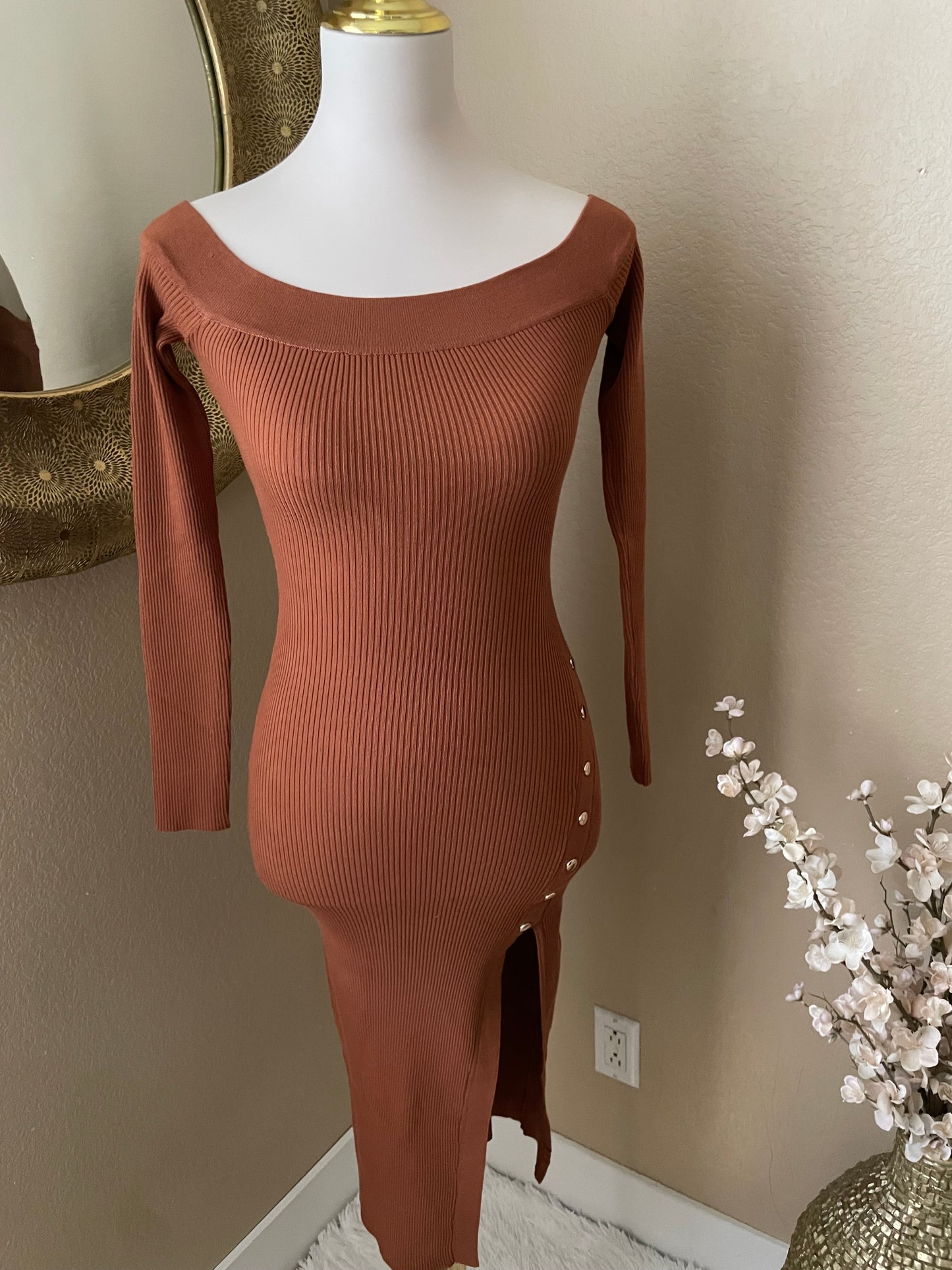 Rust Button Dress