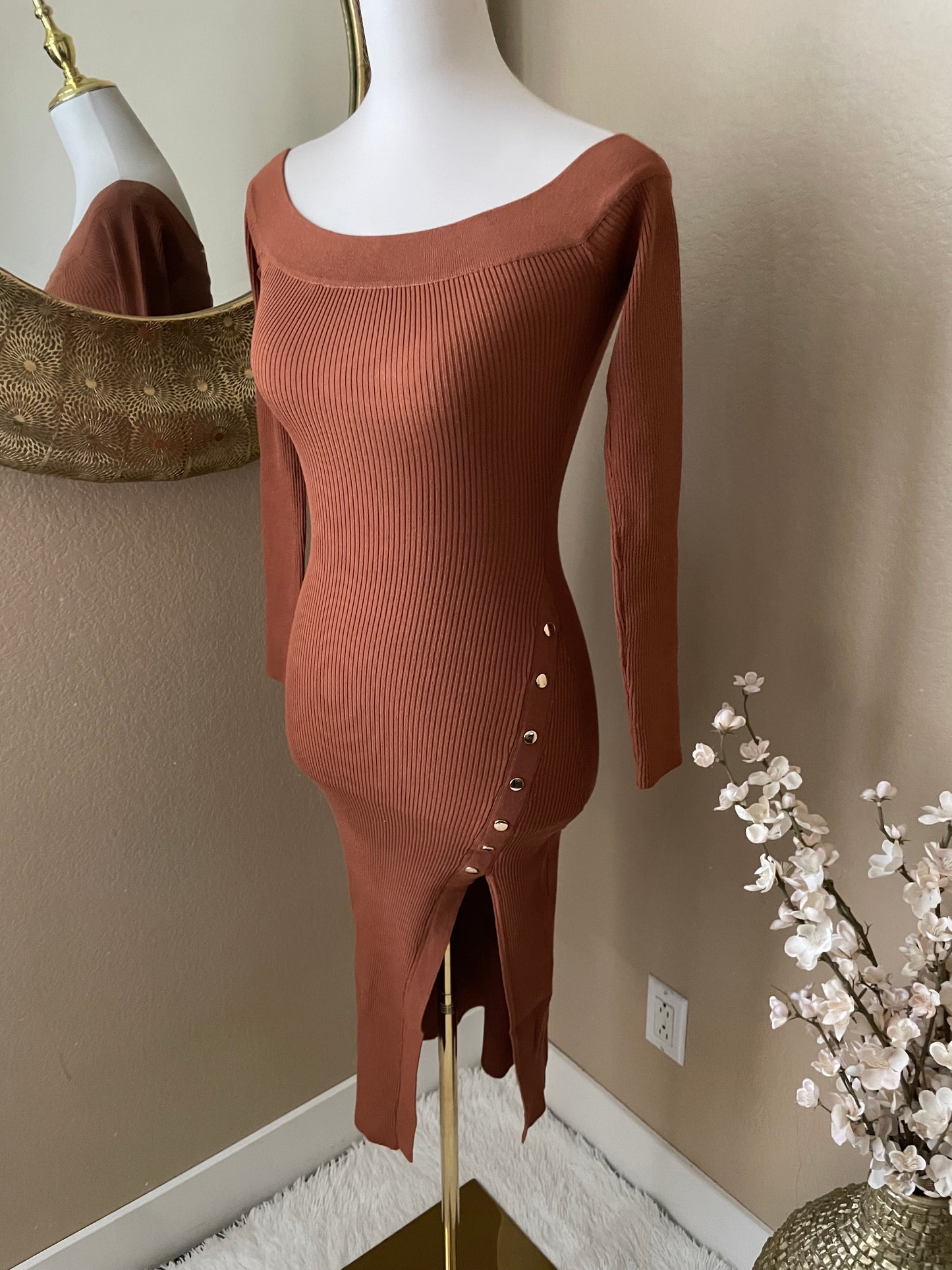 Rust Button Dress