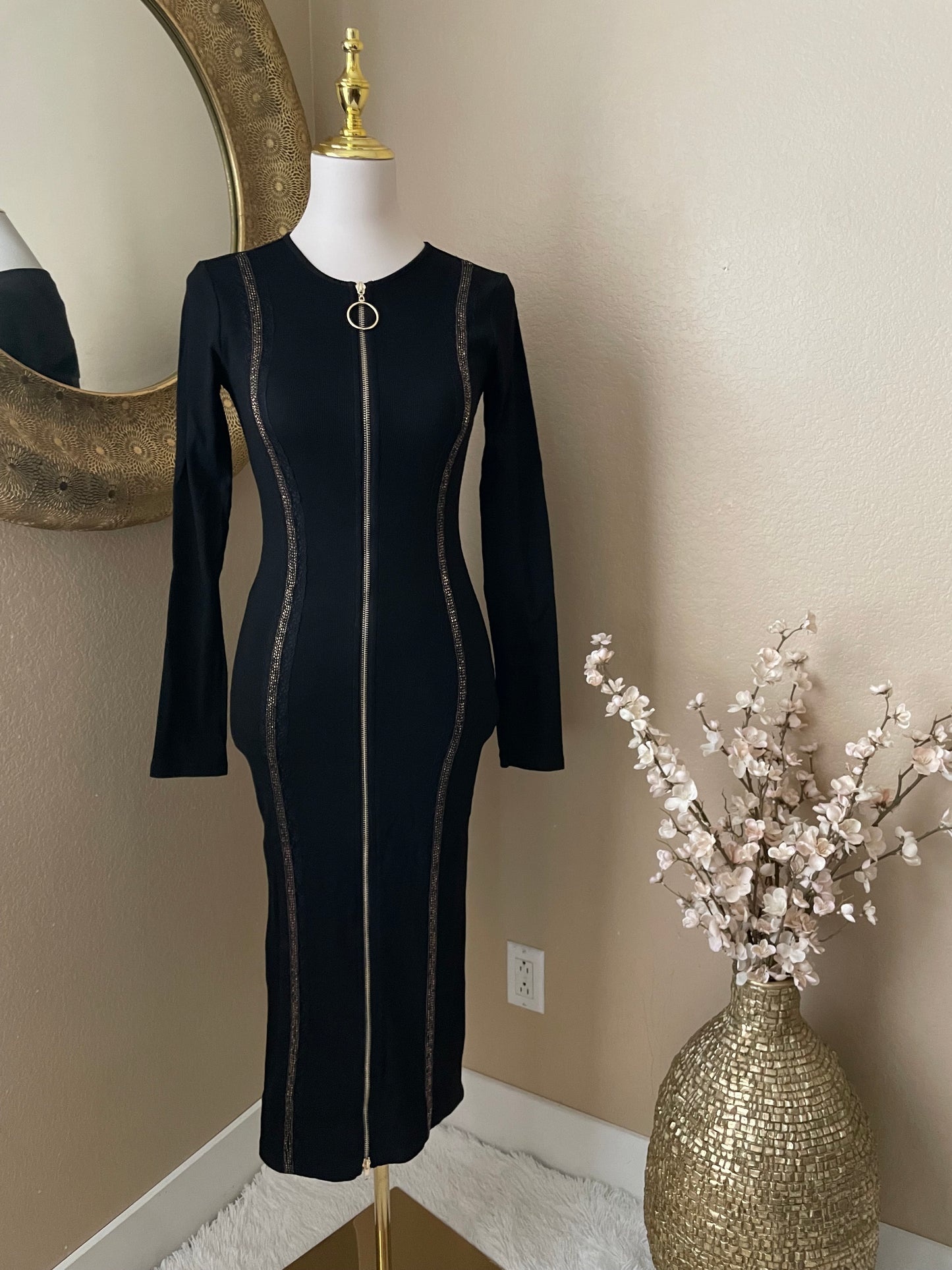 Black Ribbed Midi Dress